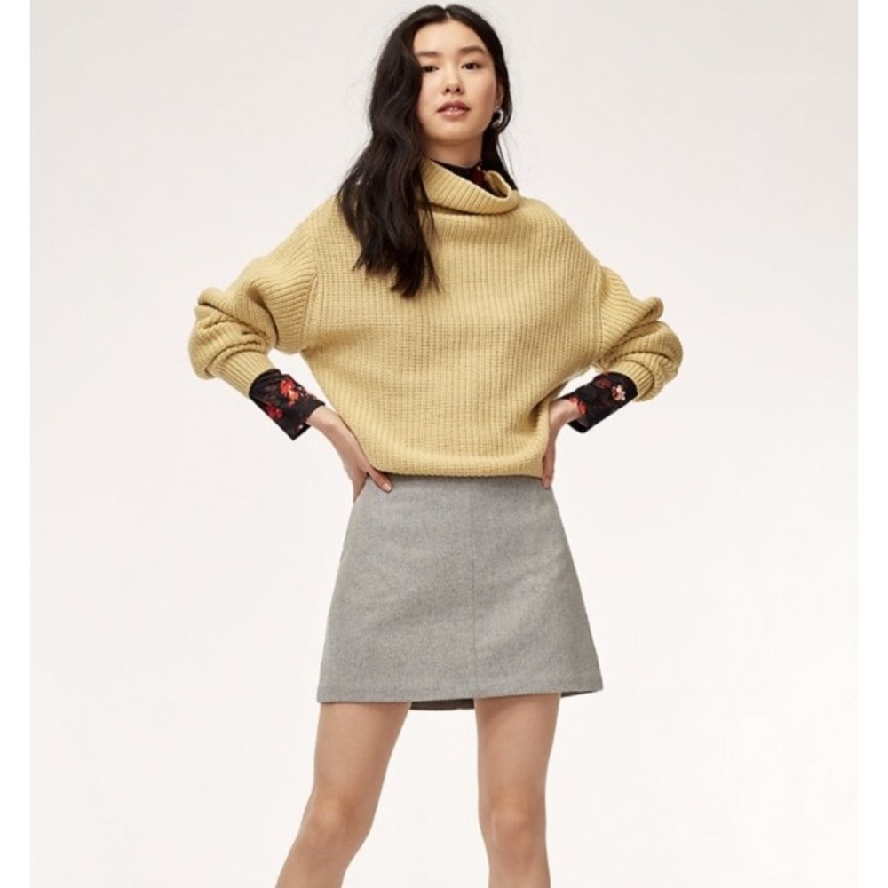 Aritzia Wilfred Essonne Mini Skirt Grey A-Line Wool Cashmere Blend Size 10